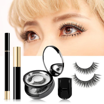 Hot selling magic eyeliner set with 3 pairs 3D synthetic magnetic eyelashes and mascara and curler